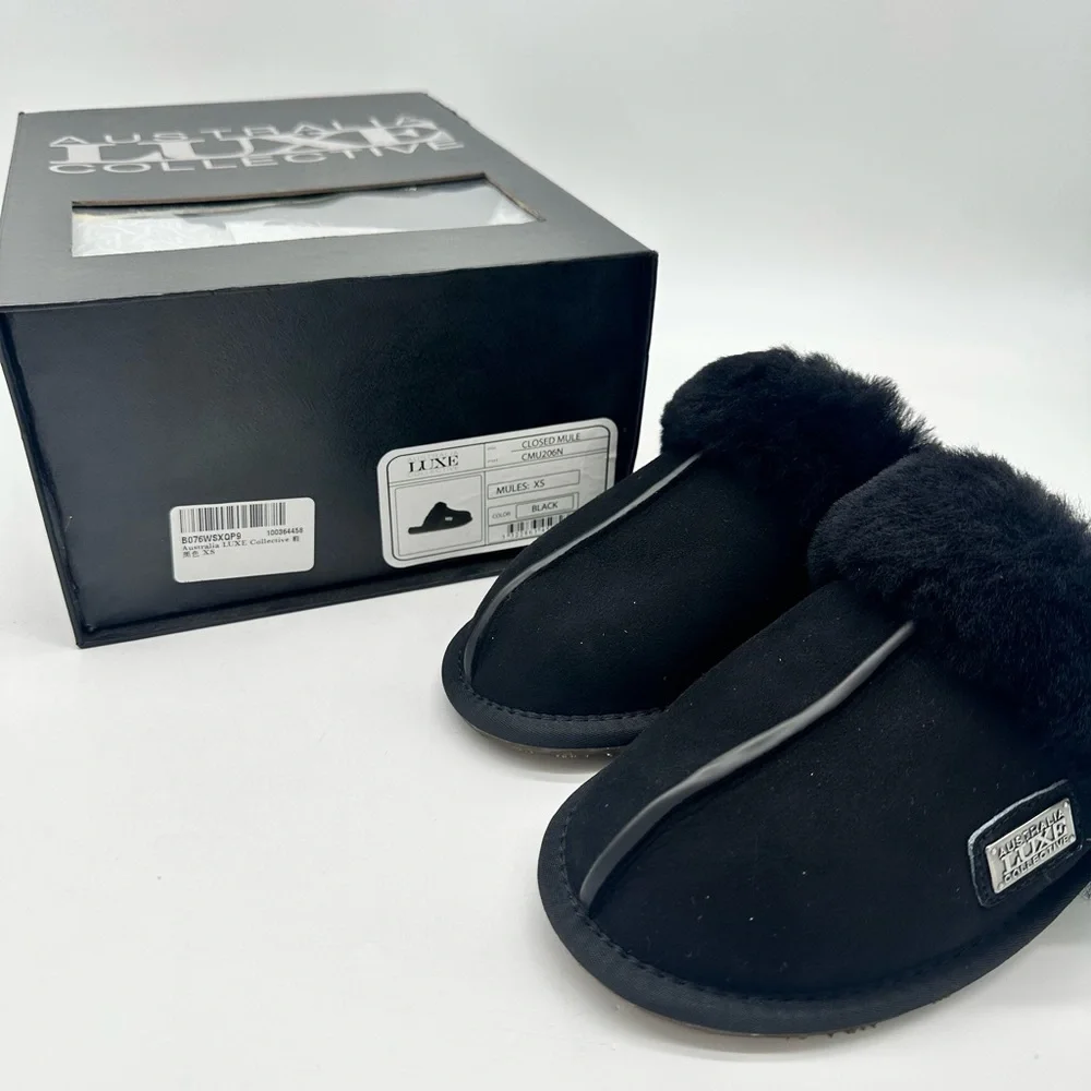 Australia Luxe Collective Black Suede & Shearling Slippers - NWT - XS size 5 - Picture 11 of 12